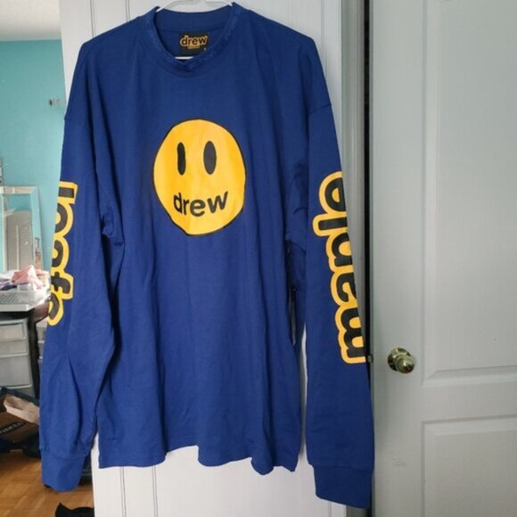 Leafs X Justin Bieber Drew House Blue Smiley Long Sleeved Mock Neck Shirt L - Picture 3 of 15